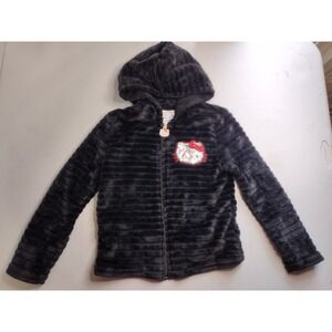 Kids Hello‎ Kitty Black Faux Fur Zip Up Hoodie Jacket Size 7